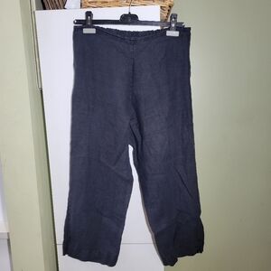 Bryn Walker elastic waist high rise wide leg linen pants  black medium